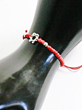Sterling Star of David Red Cord Adjustable Bracelet